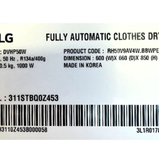 Máy sấy bơm nhiệt LG 10.5 kg DVHP50W